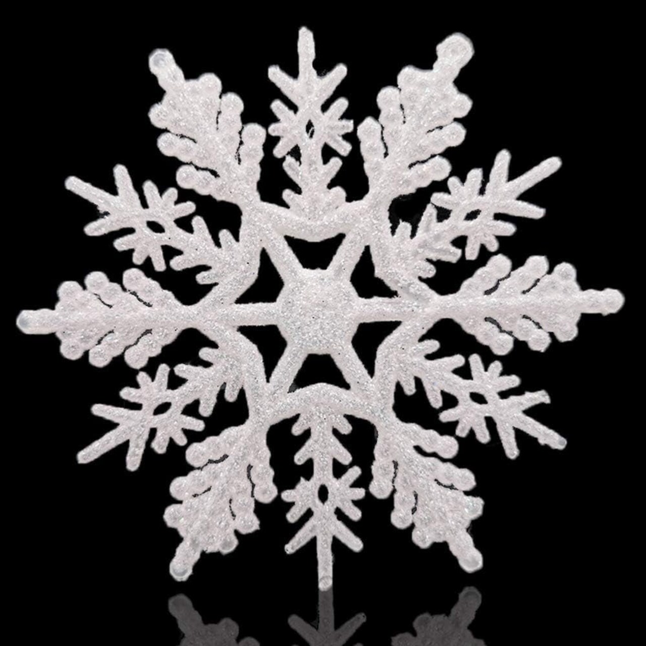 Large Snowflakes Set of 5 White Glittered Snowflakes 12In Plastic Christmas Decorative Hanging Ornaments Window Decor Winter Outdoor Decorations